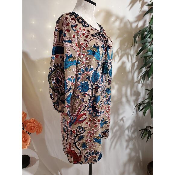 Whispers Womens Flocked Velvet Burnout Tassel Tie Tunic Top Size S Boho Hippie - Picture 4 of 16